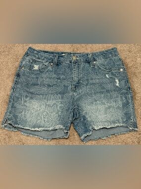 Seven7 Womens Weekend Jean Shorts Size 8 Measured 30x5 Floral Pattern Frayed Hem